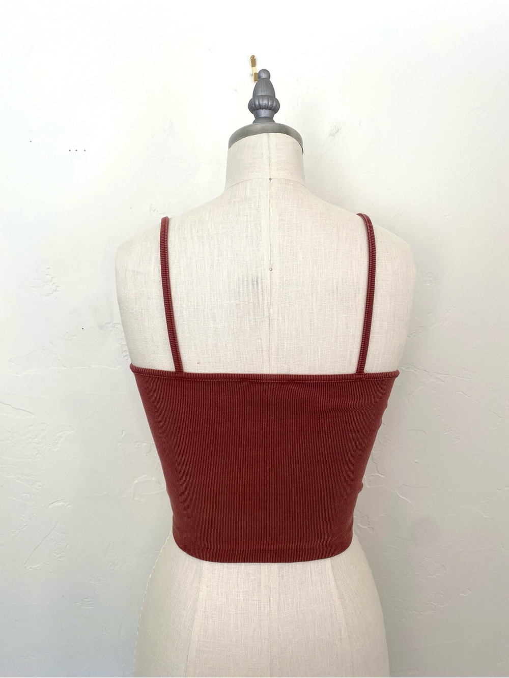Zara Rust Ruched Ribbed Spaghetti Strap Crop Top - Picture 3 of 9